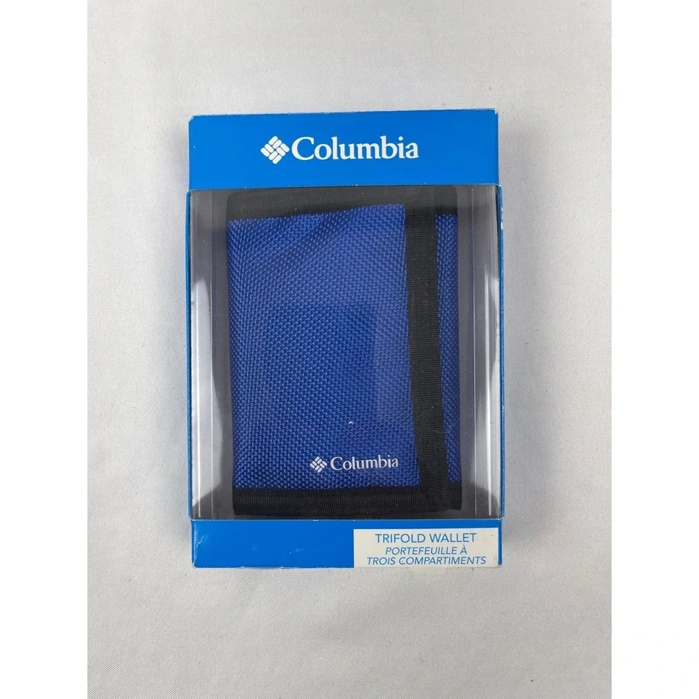 Columbia Trifold Wallet Mens OS Blue New Nylon Hook Loop Closure Sport Outdoors